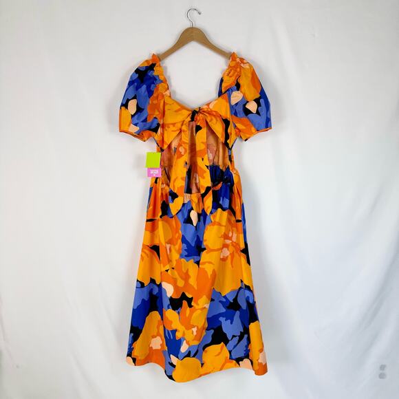 Tabitha Brown for Target Women's Puff Sleeve Tie Back Dress Size 14 Orange Blue - Picture 8 of 15